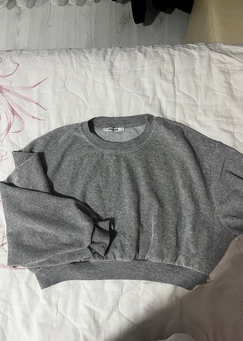 Gri Kadın Salaş Sweatshirt crop