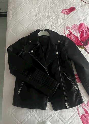 Siyah Deri Biker Ceket