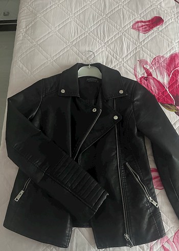 s Beden Siyah Deri Biker Ceket