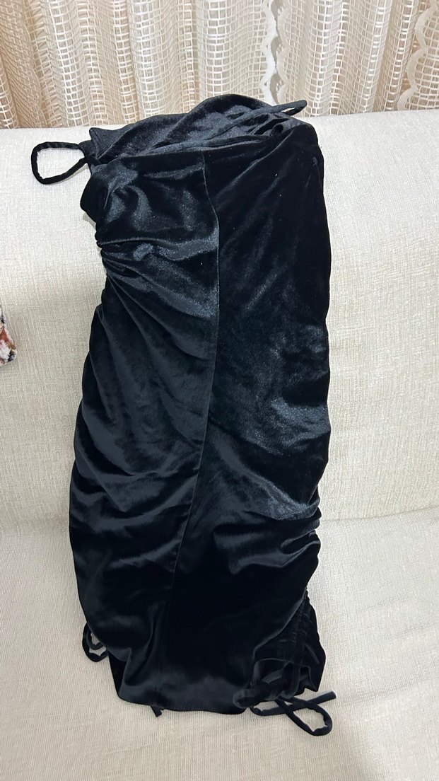 Drapeli Siyah Mini Abiye Elbise - Görsel 5