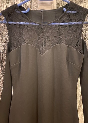 Diğer Dantel Detaylı Siyah Midi Gotik Elbise