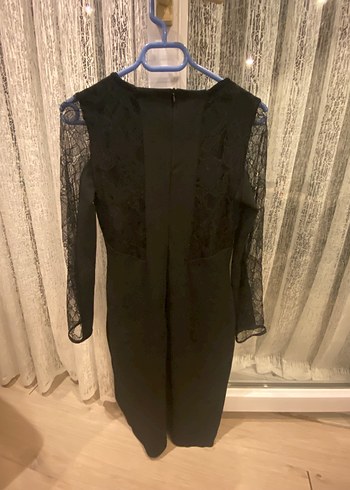 s Beden siyah Renk Dantel Detaylı Siyah Midi Gotik Elbise