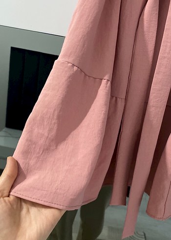 Pembe Kolsuz V Yaka Midi Elbise - Görsel 4