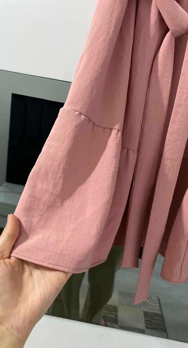 Pembe Kolsuz V Yaka Midi Elbise - Görsel 4