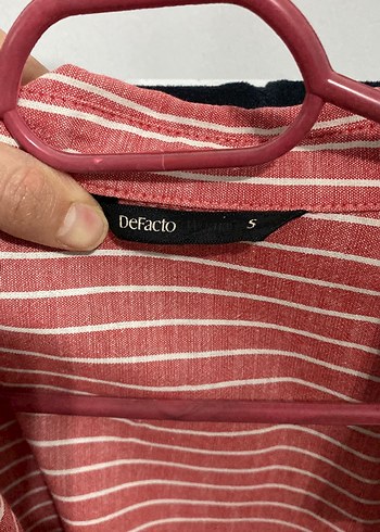 Düğmeli Kırmızı Çizgili Keten Kadın Gömlek - Görsel 2