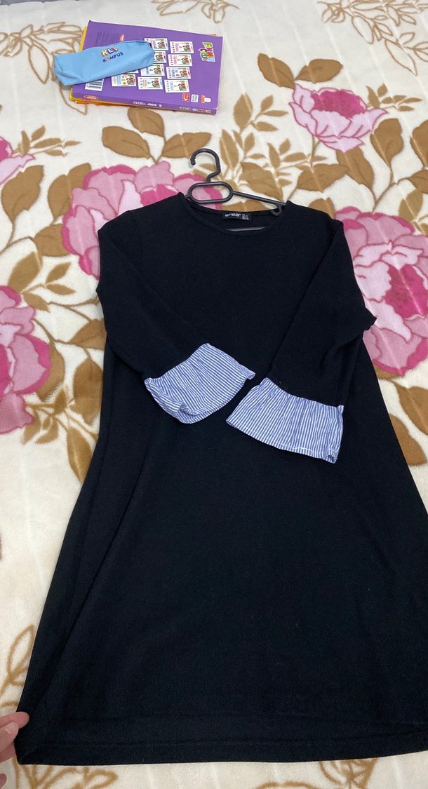 Siyah, Uzun Kollu Triko Kadın Elbise - Görsel 4