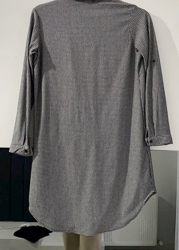 Gri Ekose Desenli Uzun Keten Gömlek - Görsel 5