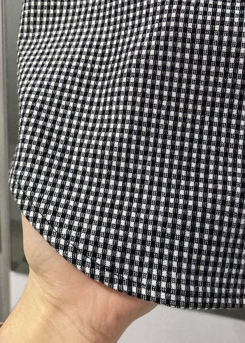 Gri Ekose Desenli Uzun Keten Gömlek - Görsel 4