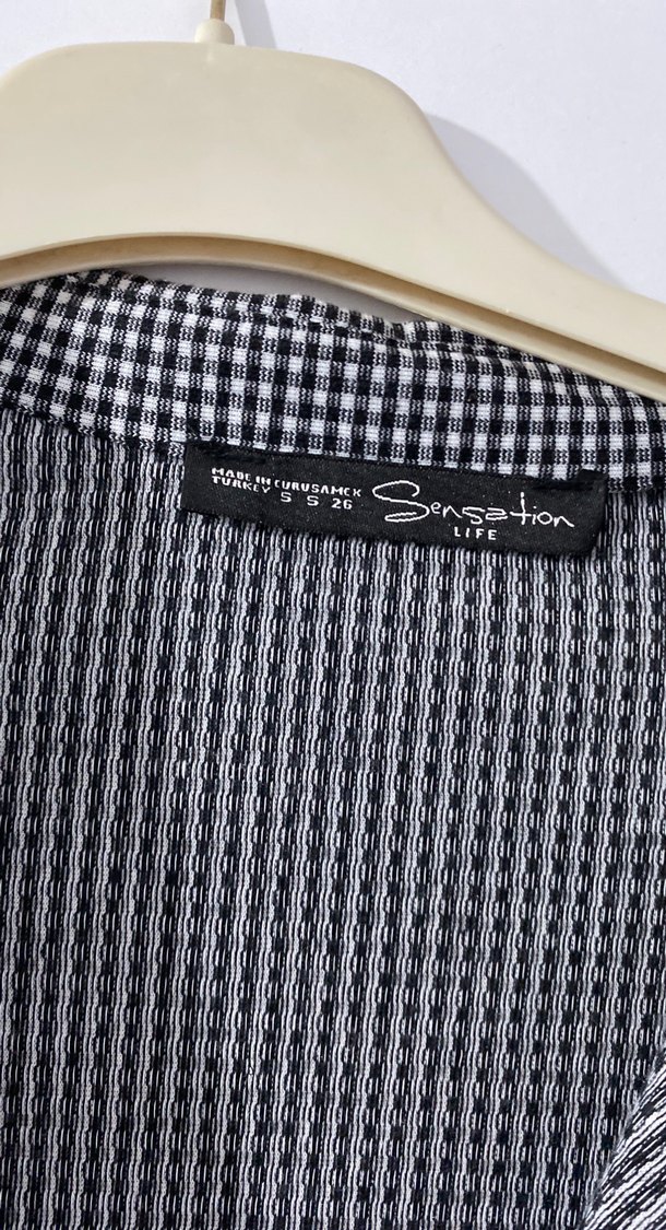 Gri Ekose Desenli Uzun Keten Gömlek - Görsel 2