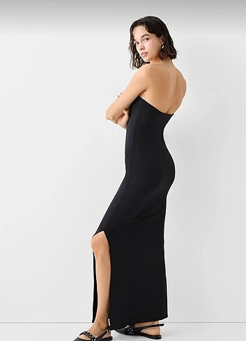 xs Beden Bershka Straplez Midi Elbise