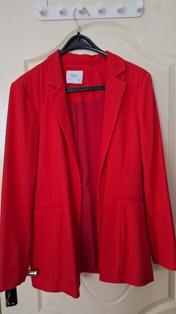 Kirmizi Blazer Baharlik Keten Ceket