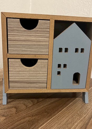 Gri Çocuk Şifonyer ve Dekoratif Ev Figürü - Görsel 2