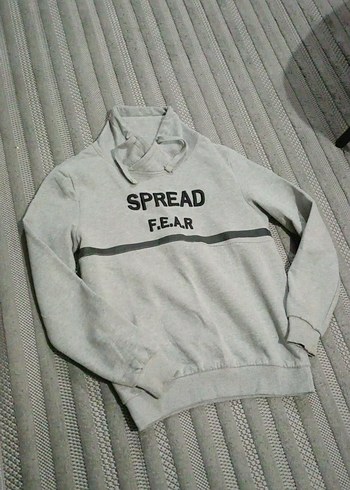 Gri Baskılı Fermuarlı Erkek Sweatshirt