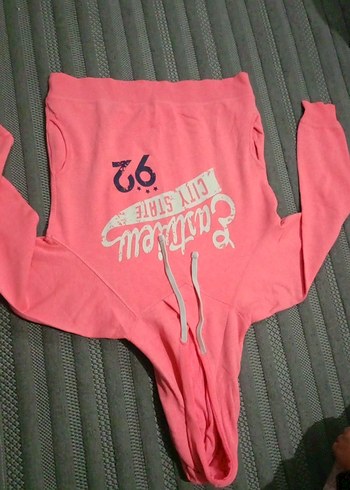 Pembe Kapüşonlu Baskılı Kadın Sweatshirt