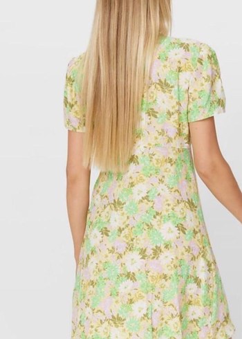 Düğmeli V Yakalı Yeşil Midi Elbise - Görsel 3