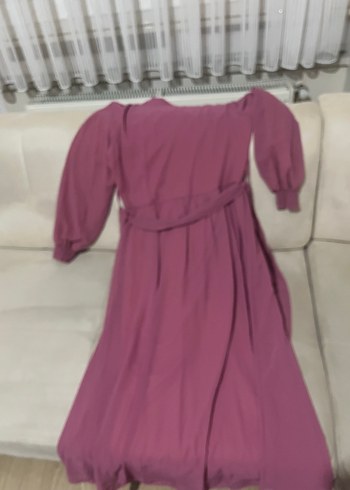 Bohem V Yaka Uzun Bordo Elbise - Görsel 2