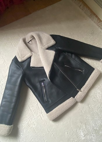 Kürk Detaylı Siyah Deri Kadın Ceket - Görsel 2