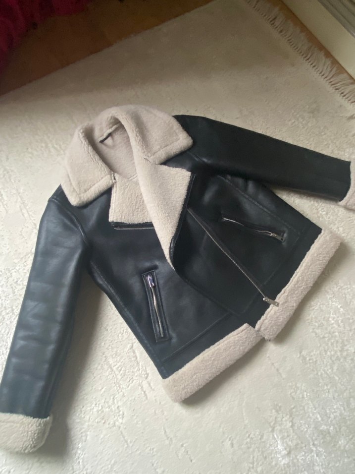 Kürk Detaylı Siyah Deri Kadın Ceket - Görsel 2