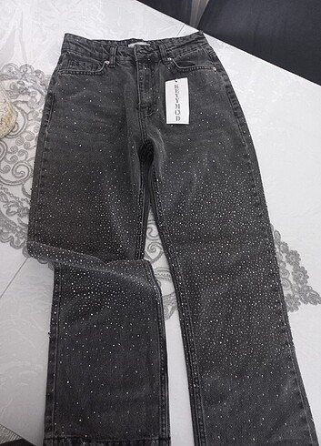 S beden zara muadili taşlı kot pantalon gri renk