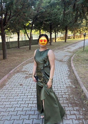 Drapeli Haki Uzun Abiye Elbise