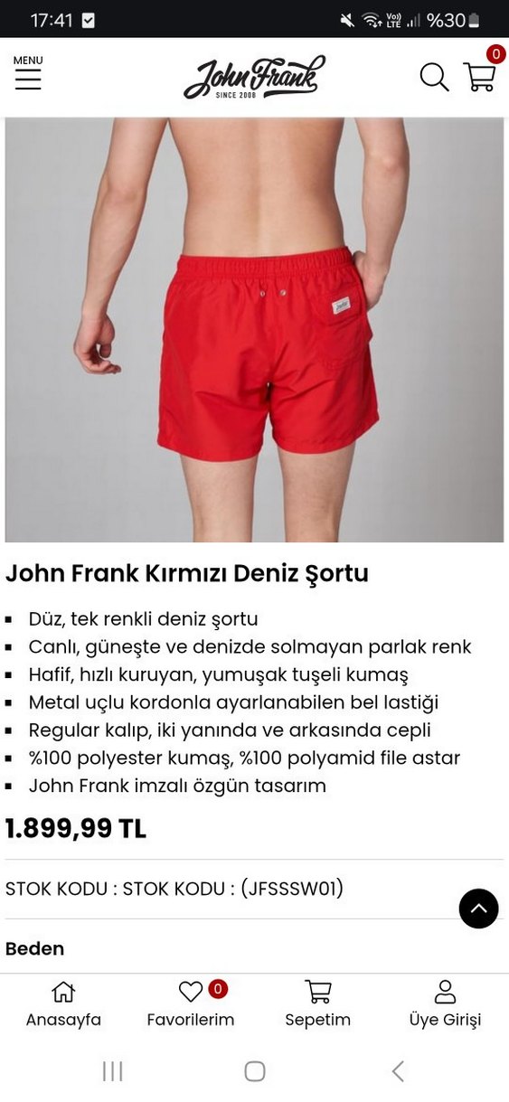 Kırmızı Mini Erkek Deniz Şortu - Görsel 4