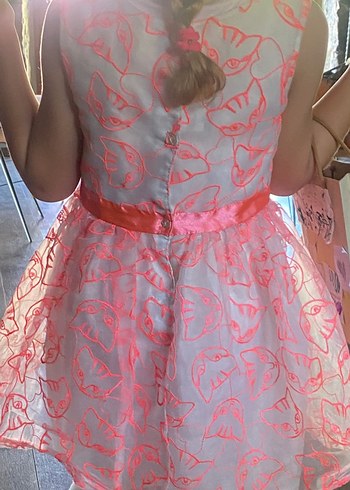 H&M Pembe Nakışlı Fiyonklu Kız Çocuk Elbisesi