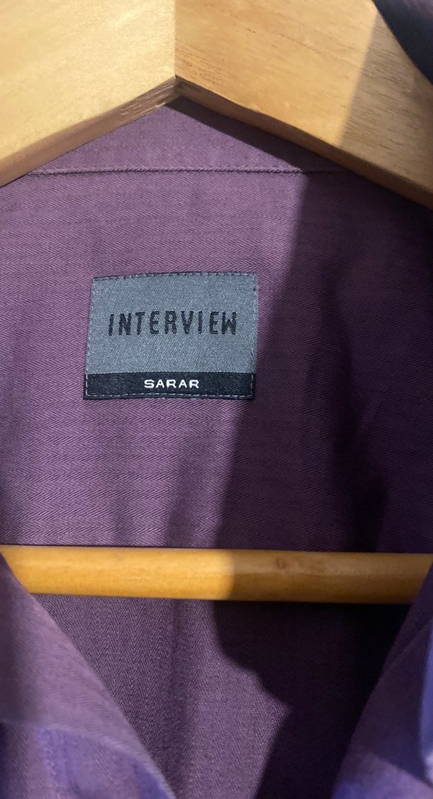 Düğmeli Mor Keten Erkek Gömlek - Görsel 2