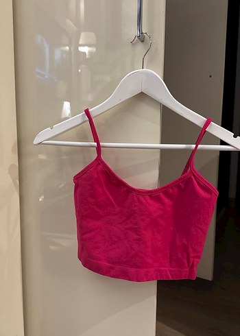 Kadın Pembe İnce Askılı Mini Crop Top - Görsel 3