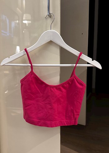 Kadın Pembe İnce Askılı Mini Crop Top - Görsel 2