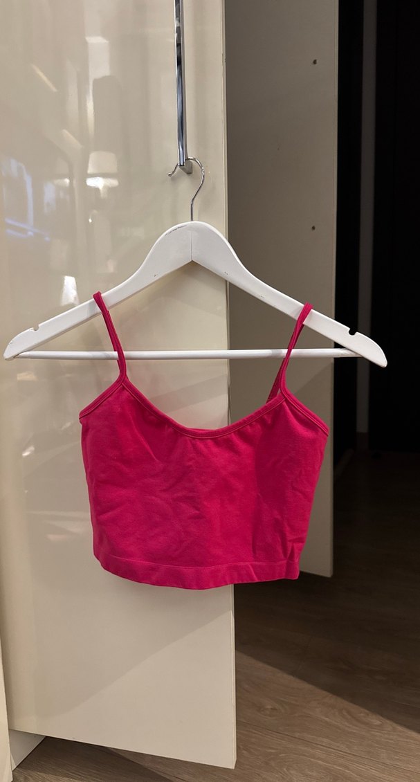 Kadın Pembe İnce Askılı Mini Crop Top - Görsel 4