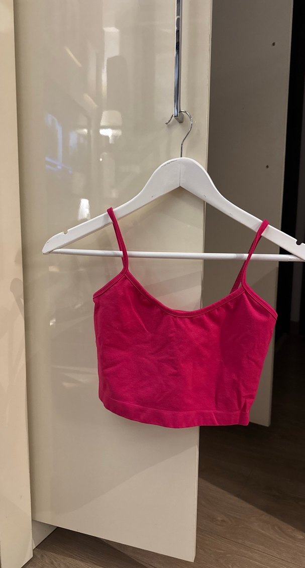 Kadın Pembe İnce Askılı Mini Crop Top - Görsel 3