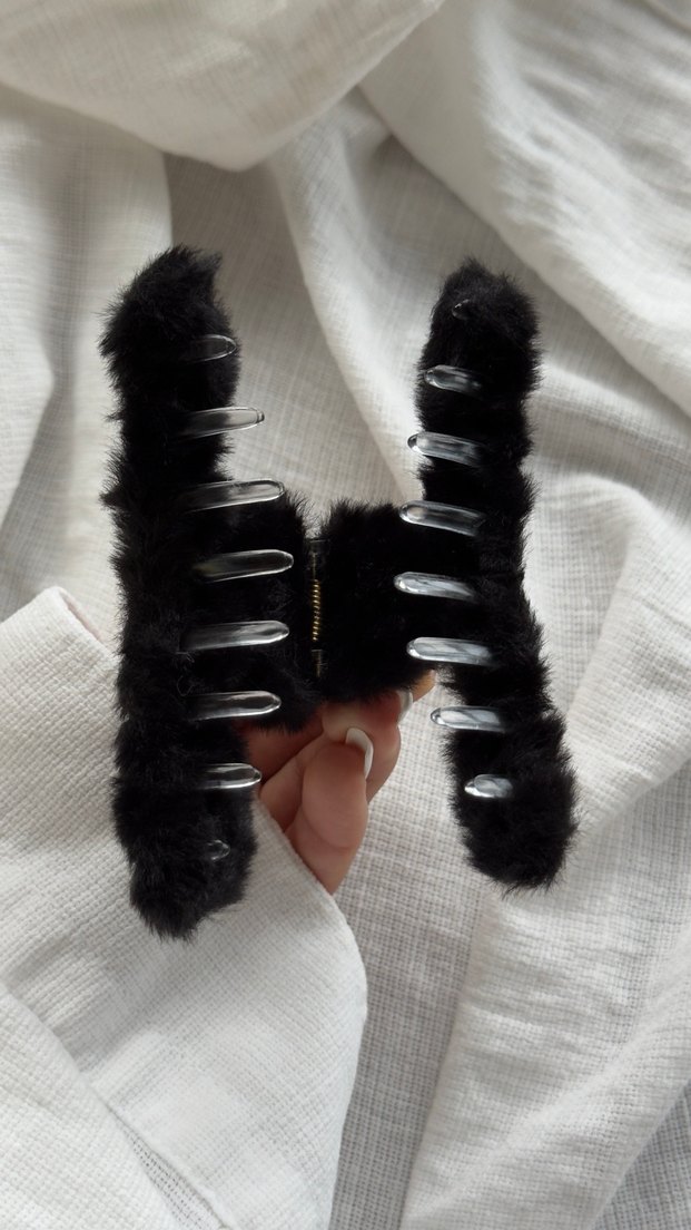 Koyu Gri Peluş toka mandal toka - Görsel 2