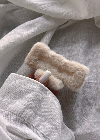 Bej peluşlu Toka  Mandal model  Büyük Boy - Görsel 4