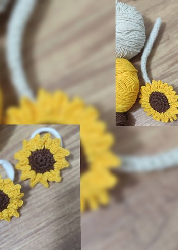 Sarı Örgü Ayçiçeği Saç Bandı ve Tokası Seti - Görsel 3