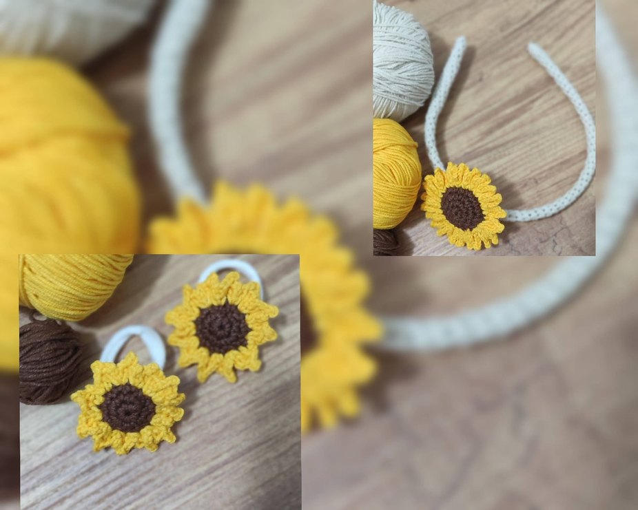 Sarı Örgü Ayçiçeği Saç Bandı ve Tokası Seti - Görsel 3