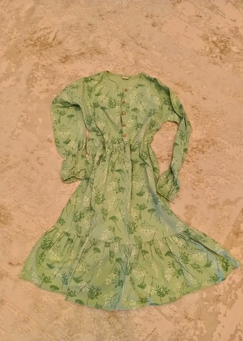 Uzun Kol, Fırfırlı Yeşil Bohem Elbise