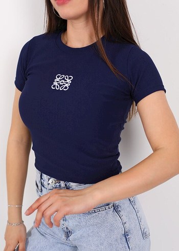 l Beden Kadın Lacivert Baskılı Kısa Kollu crop