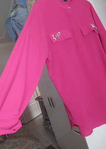 Armine Pembe Düğmeli Uzun Kollu Kadın Tunik