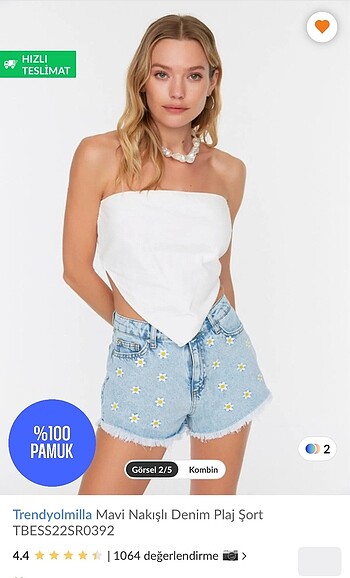 Trendyolmilla çiçek desenli kot şort