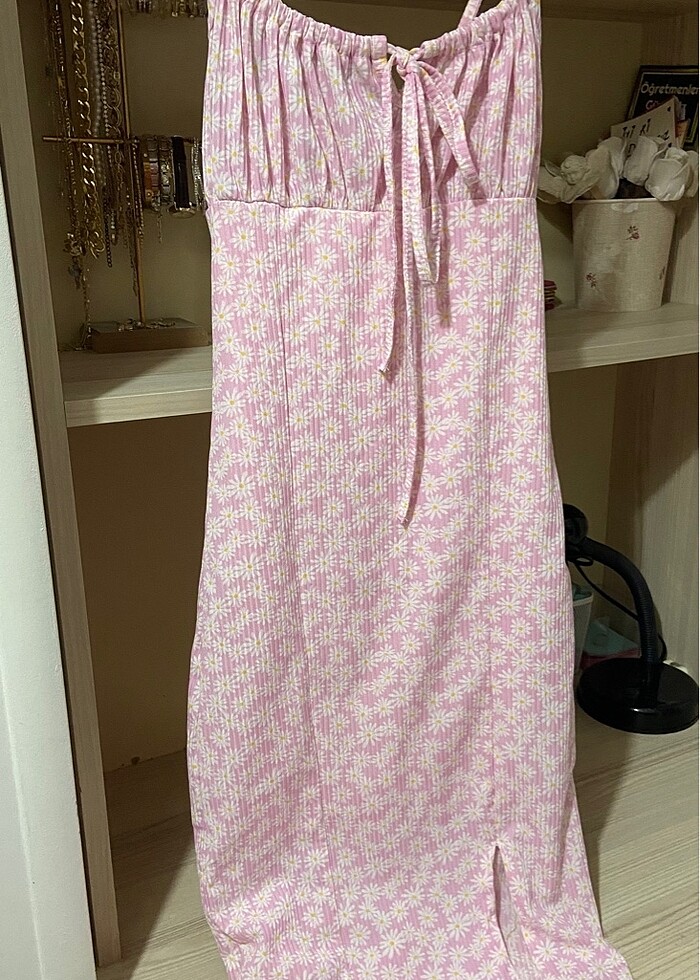 YIRTMAÇLI PAPATYALI MIDI ELBİSE - Görsel 2