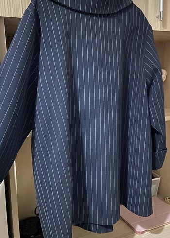 Lacivert Çizgili Düğmeli Kadın Blazer - Görsel 3