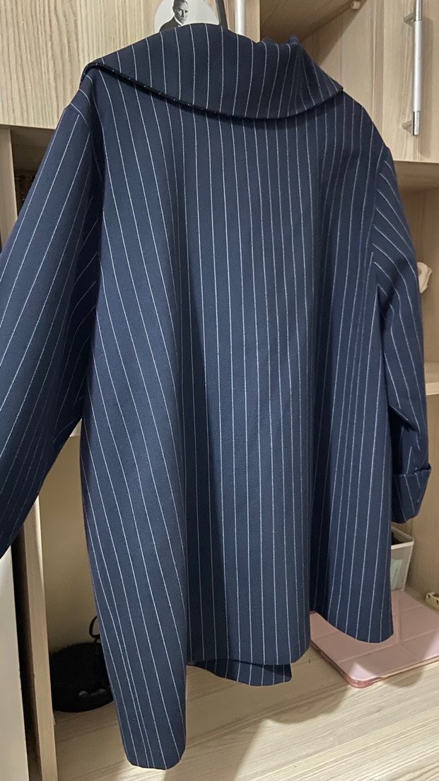 Lacivert Çizgili Düğmeli Kadın Blazer - Görsel 3