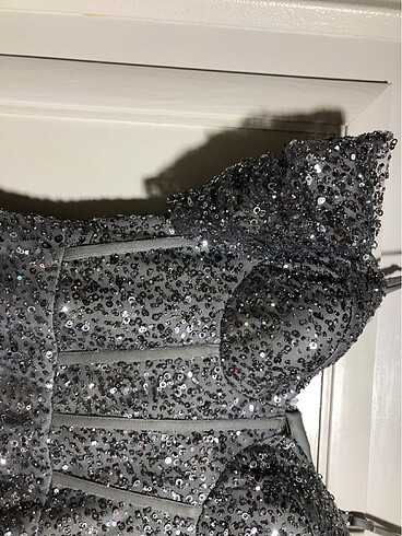 Pul payetli gümüş abiye - Görsel 6