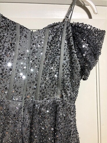 Pul payetli gümüş abiye - Görsel 5