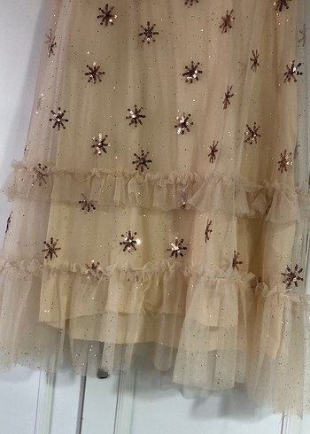 Bej Nakışlı Fırfırlı Kız Elbisesi - Görsel 6