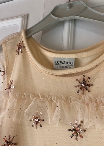 Bej Nakışlı Fırfırlı Kız Elbisesi - Görsel 7