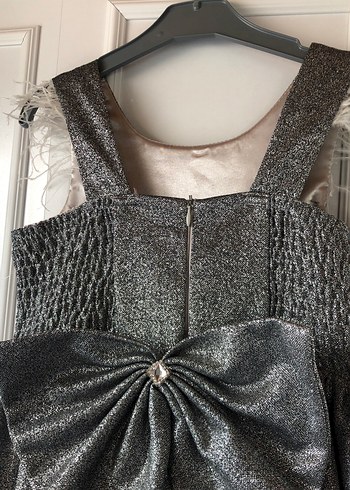 Gri Kelebek İşlemeli Kız abiye Elbisesi - Görsel 7