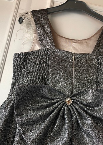 Gri Kelebek İşlemeli Kız abiye Elbisesi - Görsel 10