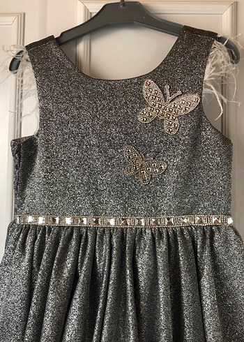 Gri Kelebek İşlemeli Kız abiye Elbisesi - Görsel 2