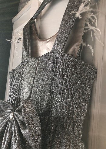 Gri Kelebek İşlemeli Kız abiye Elbisesi - Görsel 9